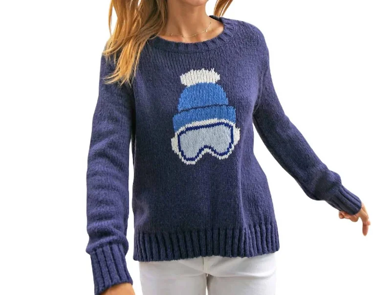 Ski Babe Crew Sweater In NavyPolyester Knit Tops