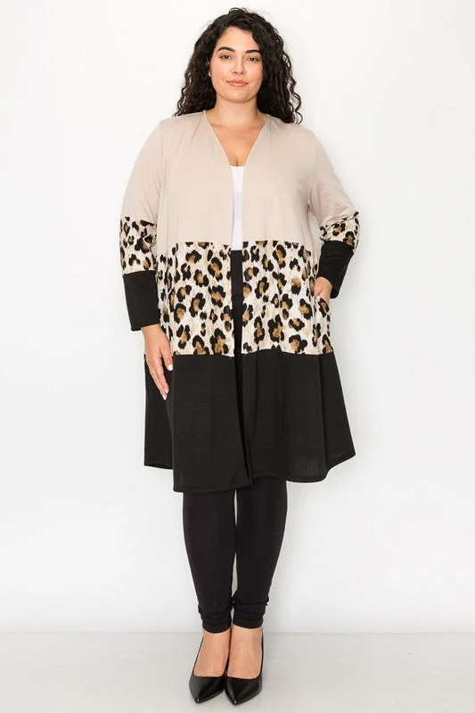 Mesh cardiganPSFU Colorblock Leopard Open Front Cardigan