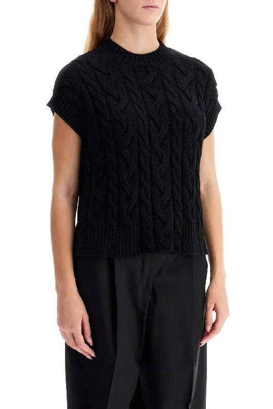 S Max Mara Cotton Cable Knit Vest With Braided DesignFrench Terry Knit Tops