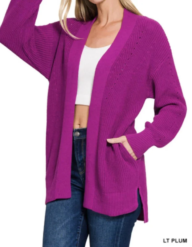 Wool cardiganEyelet Open Cardigan Sweater In Light Plum