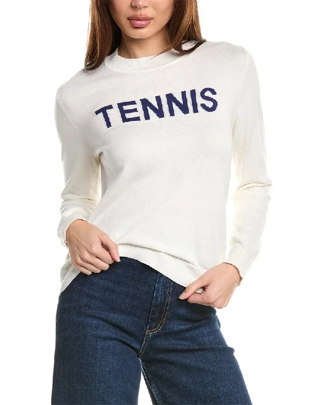 Hannah Rose Tennis Intarsia Cashmere-Blend SweaterRibbed Cuff Knit Tops