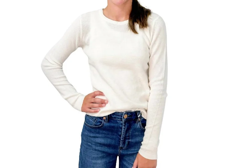 Thermal Crew Neck Sweater Top In WhiteCycling Knit Tops