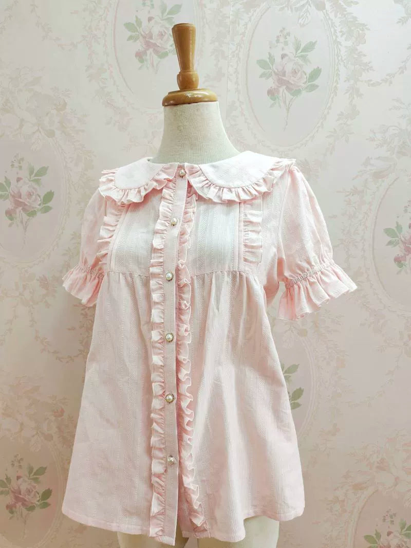 Casual Short Sleeve TopsRuffled Short Sleeve Cotton Blouse