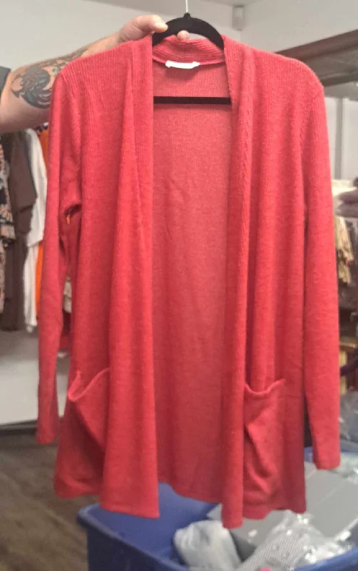 Oversized cardiganHeathered Red Long Sleeve Soft Cardigan with Front Pockets