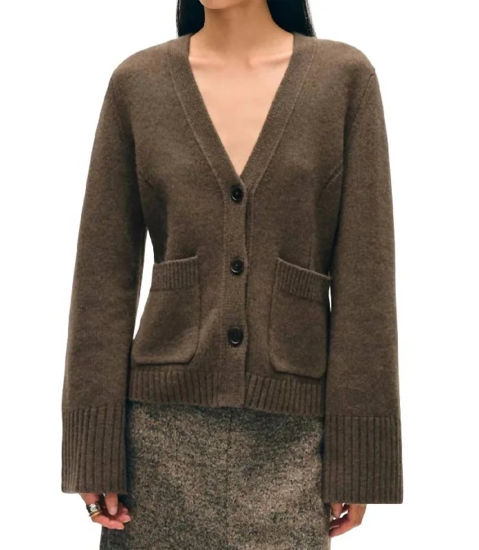 Crewneck cardiganCashmere Luxe Waisted Cardigan In Russet Brown