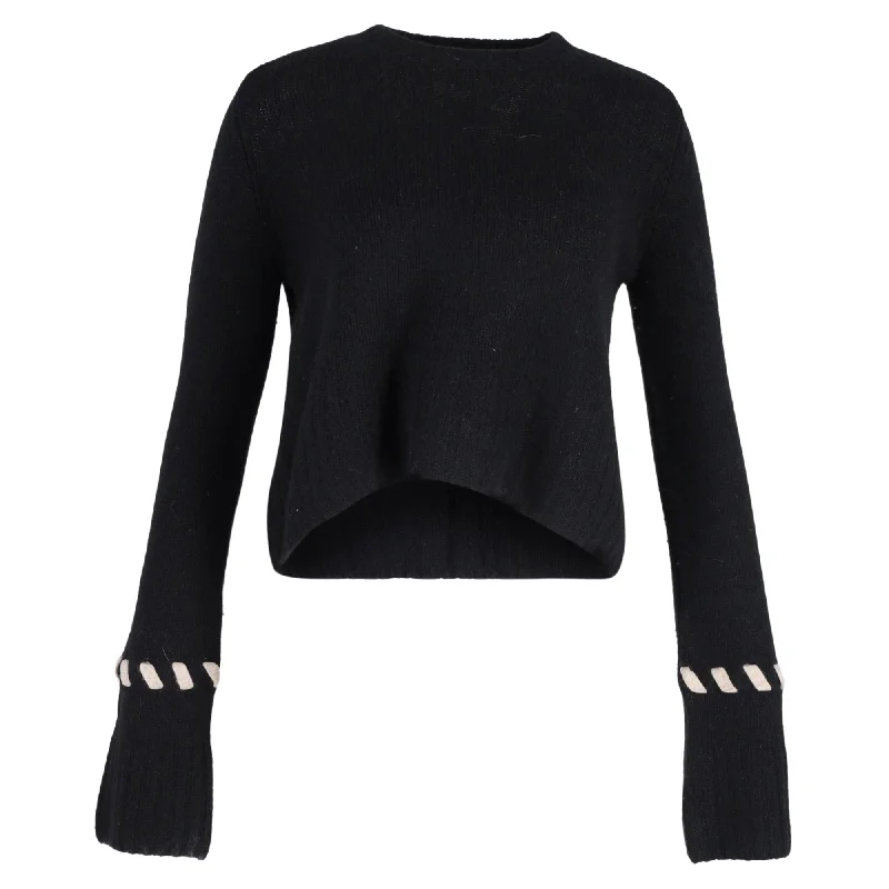 Khaite Colette Contrast-Whipstitching Jumper In Black WoolOutdoor Knit Tops