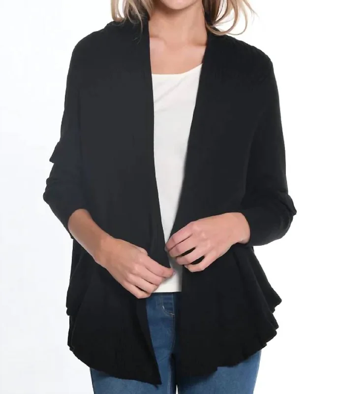 Cropped cardiganRuffle Hem Sweater Cardigan In Black