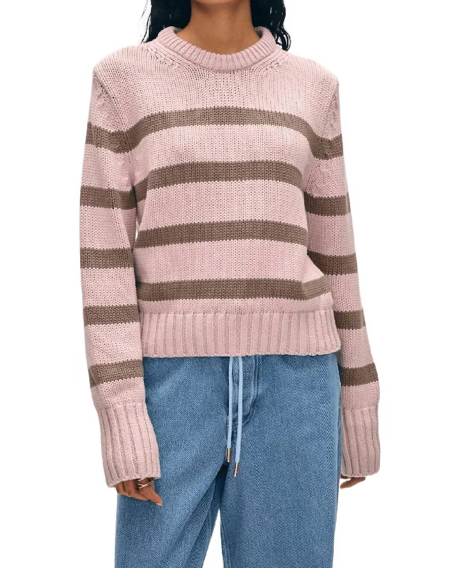 Organic Cotton Striped Crewneck In Blush/mochaTasseled Knit Tops