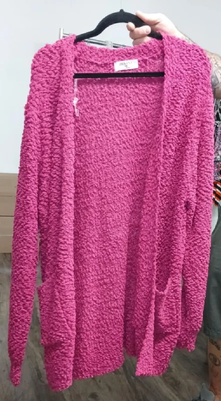 Anti-pill cardiganMagenta Pink Soft Popcorn Cardigan w Pockets