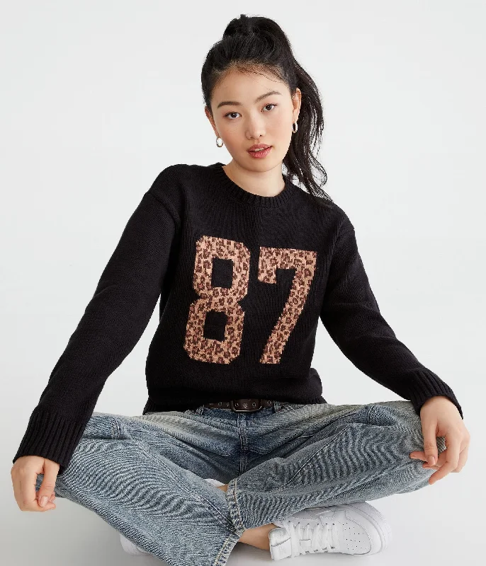 Aeropostale Leopard 87 Oversized Crew SweaterCollaborative Knit Tops