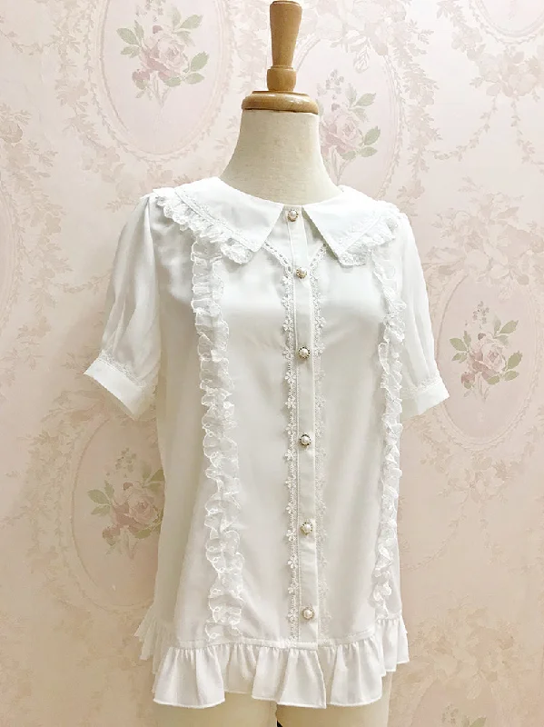 Sleep Short Sleeve TopsShort Sleeve Pointed Collar Blouse