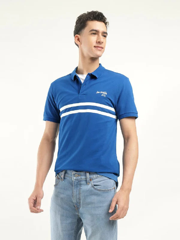 Men's Striped Polo T-ShirtPolyester polo shirt