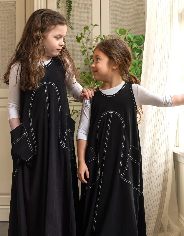 Girls Maxi Dress Shabbos Jumper with Contrast Stitching and Pockets