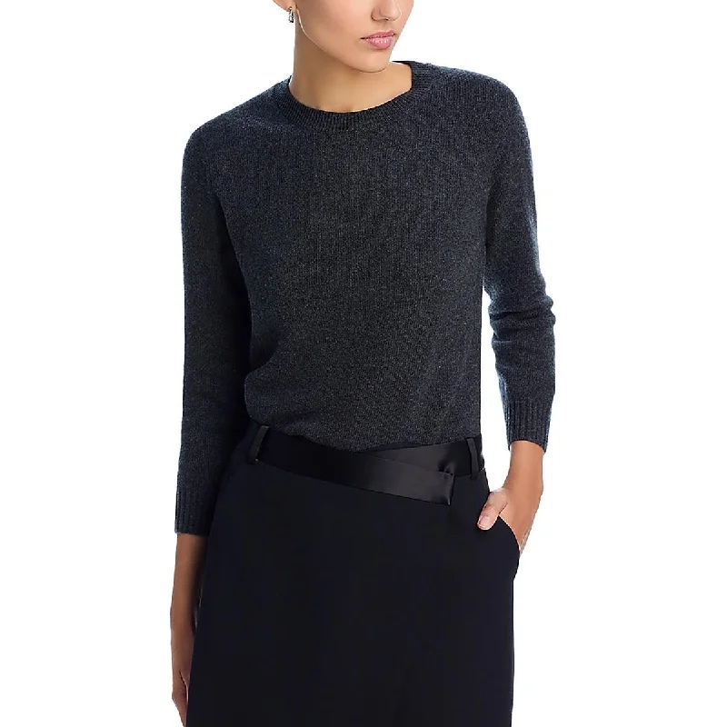 Womens Solid Merino Wool Crewneck SweaterBoat Neck Knit Tops