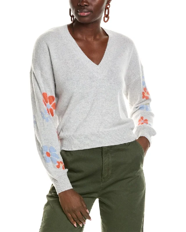 27 Miles Malibu womens  Intarsia Floral Cashmere & Mohair-Blend Sweater, s, GreyArtist Knit Tops