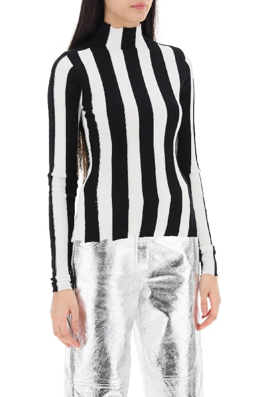 Interior Ridley Striped Funnel-Neck SweaterAsymmetrical Knit Tops