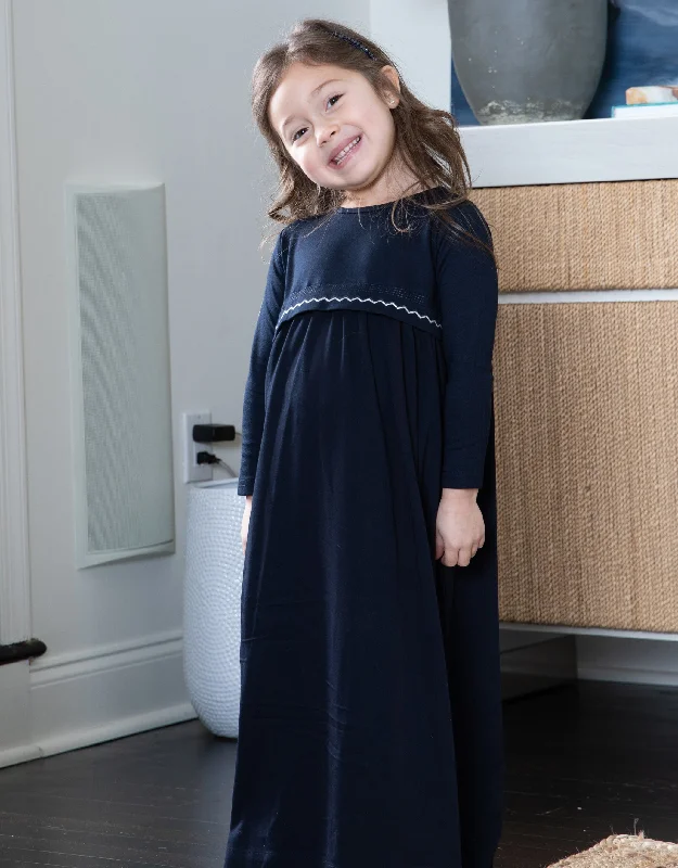 Girls Maxi Dress Shabbos Robe with White Zig Zag Trim