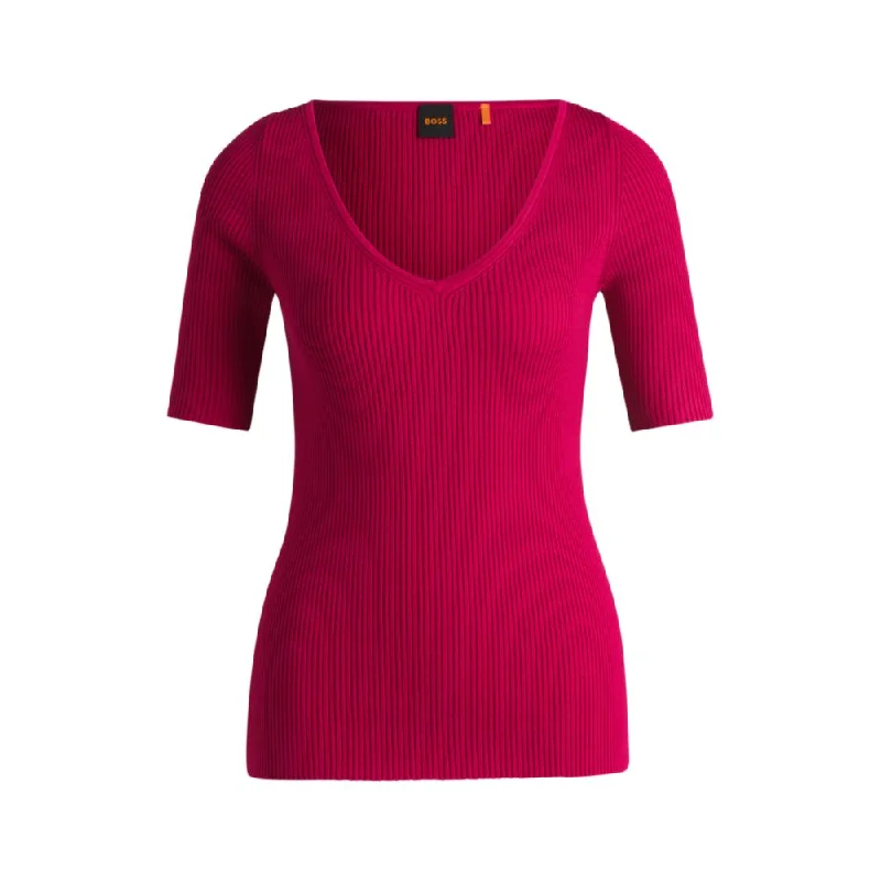 Knitted sweater with V neckline in slim fitRunning Knit Tops