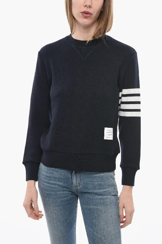 Thom Browne Crew Neck Cashmere Blend Sweater With Contrasting BandsCropped Knit Tops