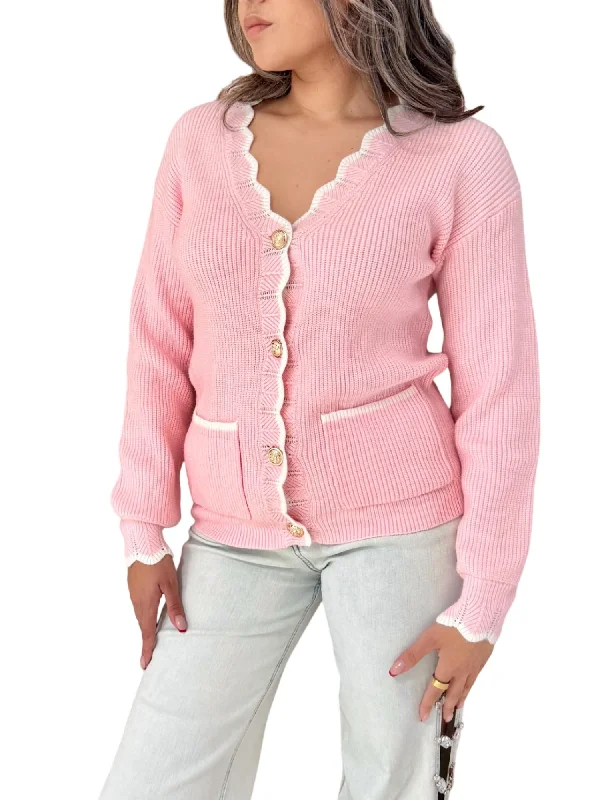 Oversized cardiganAllison Scalloped Cardigan In Pink