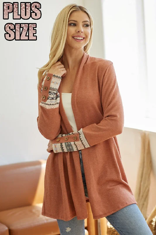 Fitted cardiganBrowny Rust Cardigan with Aztec Print Cuffs