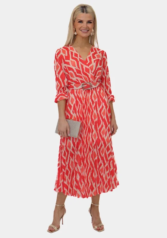 Kate and Pippa Positano Belted Midi Dress, Red