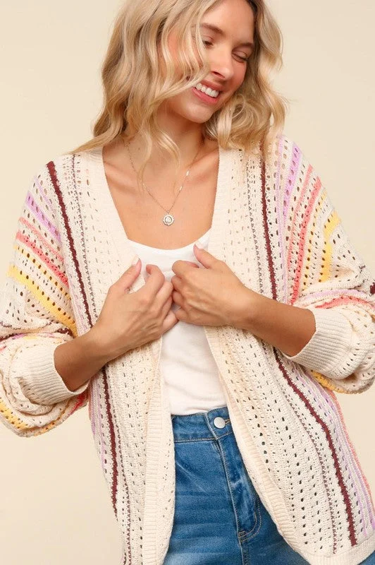 Wedding cardiganStriped Crochet Open Front Cardigan