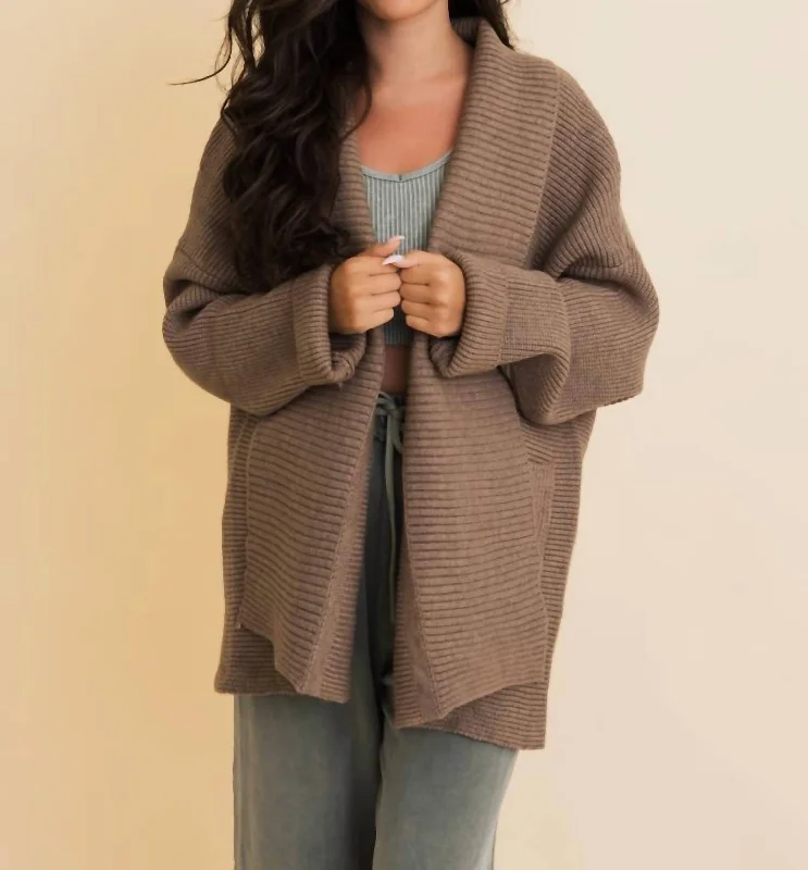 Recycled cardiganRibbed Oversized Knit Cardigan In Mocha