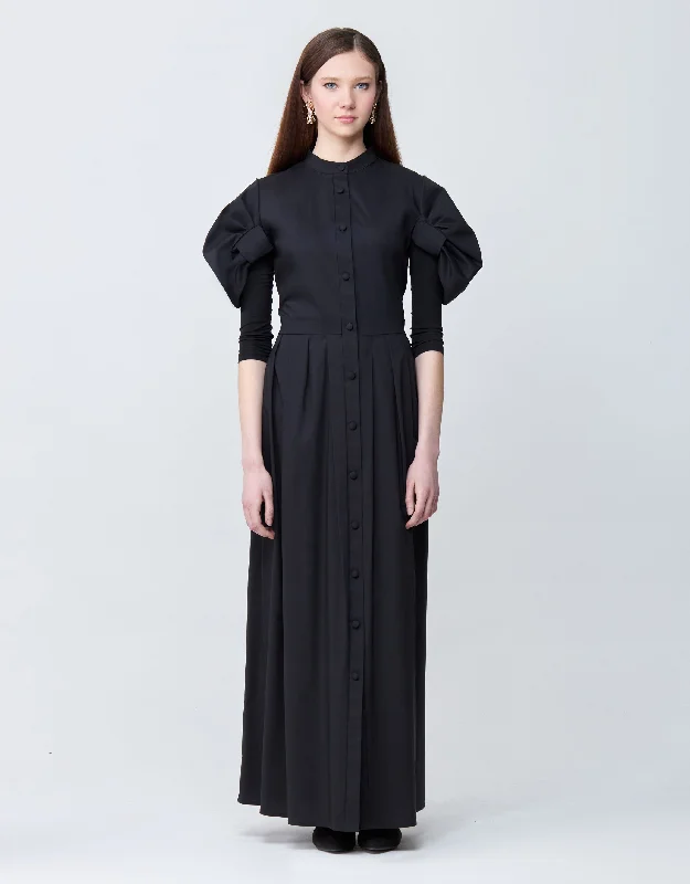 Cotton Poplin Maxi Dress Shabbos Robe with Cinched Puff Sleeves