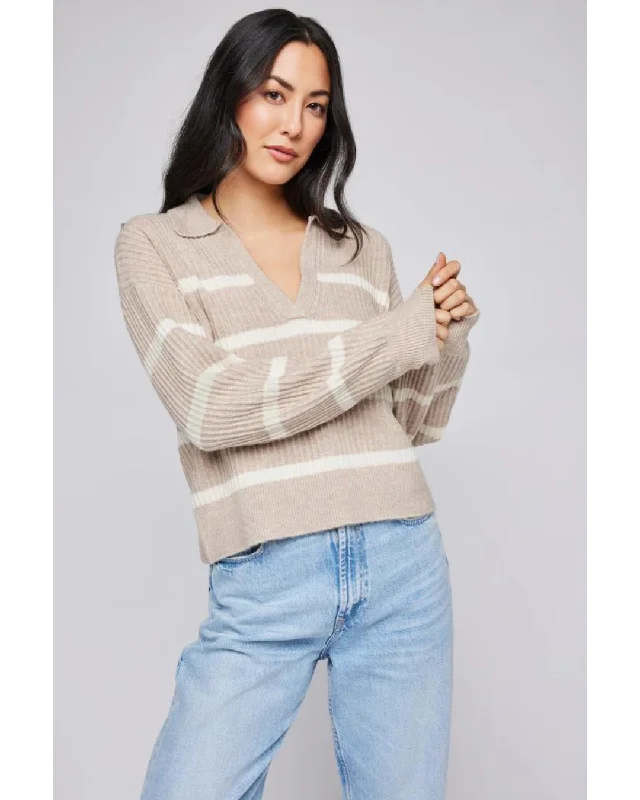 Beckett Collared Sweater Oatmeal StripeAcrylic Knit Tops