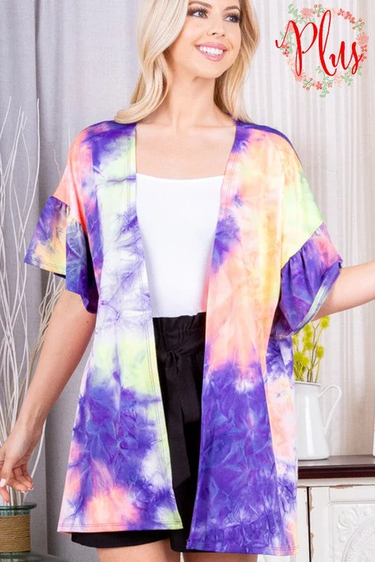 Lace cardiganTie Dye Open Front Layering Piece Cardigan