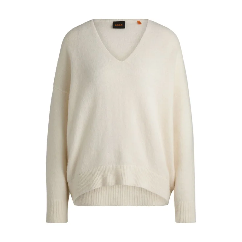 Wool-blend relaxed-ft sweater with V necklineCycling Knit Tops