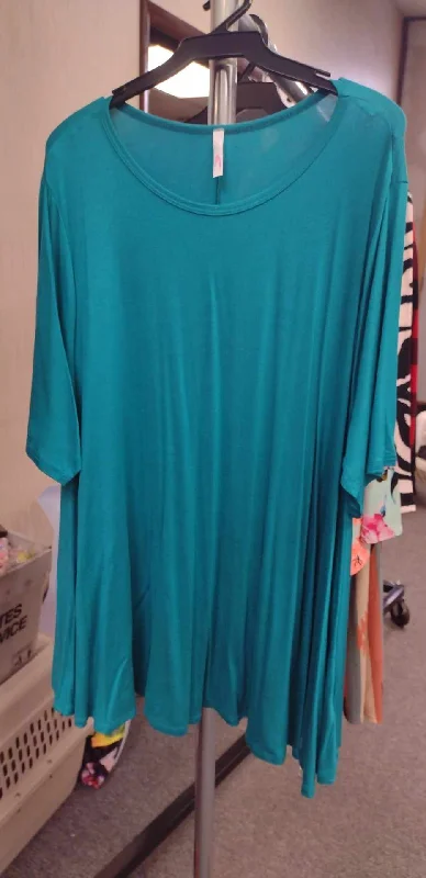 Velvet Short Sleeve TopsSolid Teal Short Sleeve Shirt Top