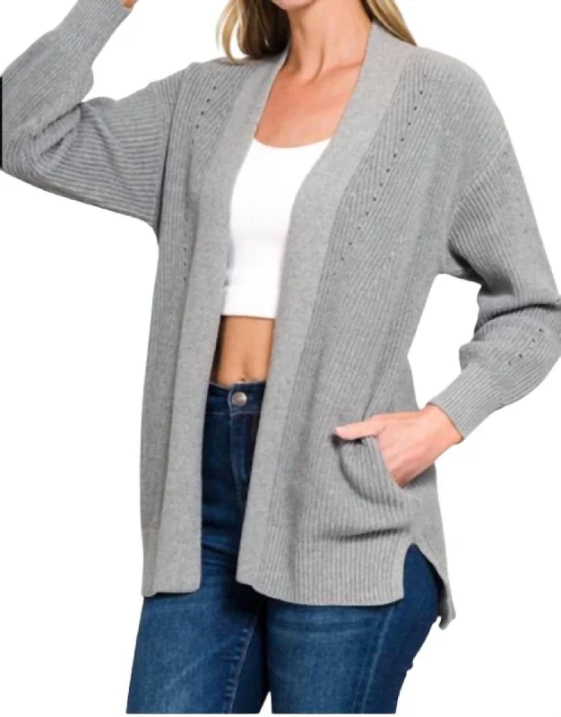 Kids’ cardiganEyelet Open Cardigan Sweater In Heather Grey