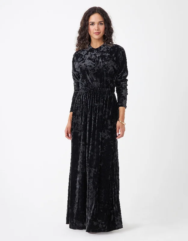 Crushed Velvet Back Zip Elastic Vneck Maxi Dress Shabbos Robe