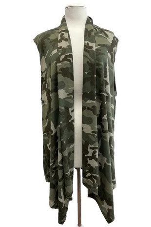 Evening cardiganCamo Print Open Front Vest Sleeveless Cardigan