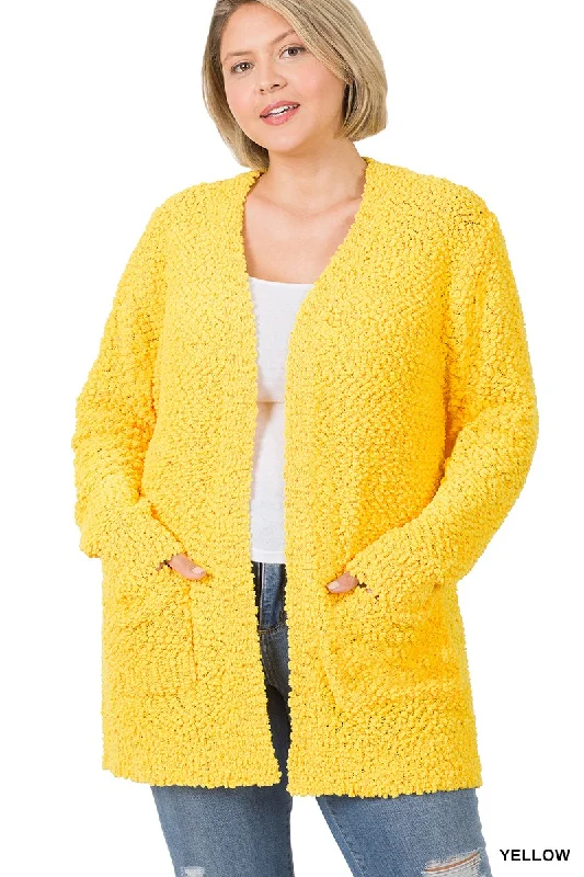 Travel cardiganYellow Popcorn Sweater Cardigan with Pockets