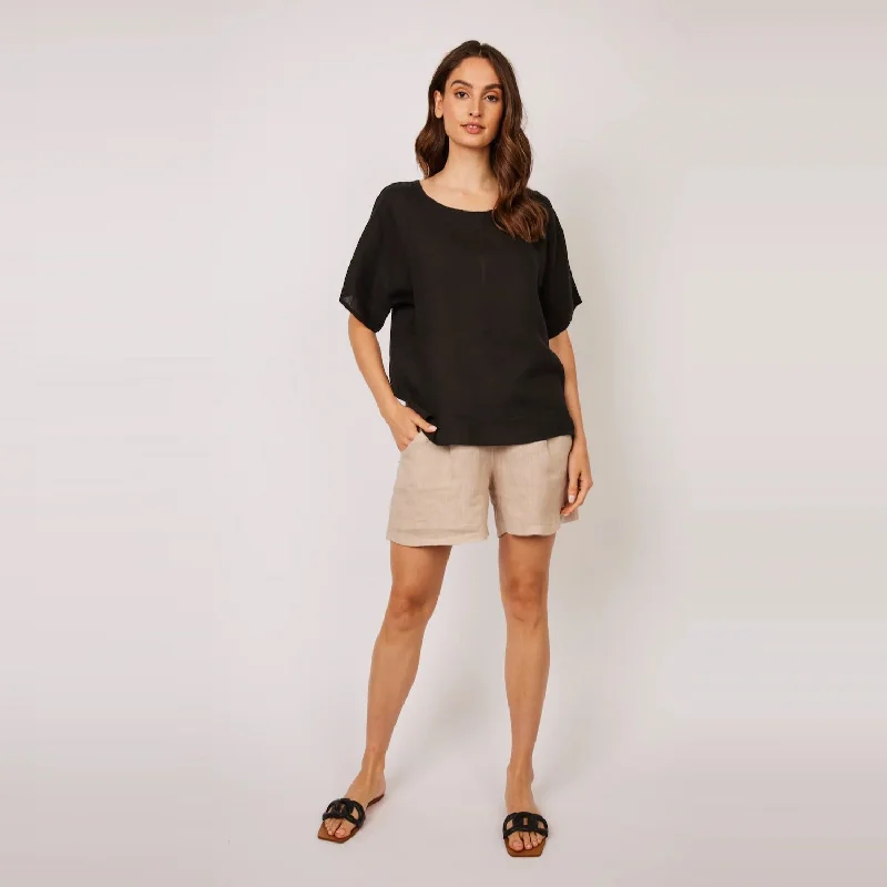 Oversized Short Sleeve TopsShort Sleeve Linen Top (Black)