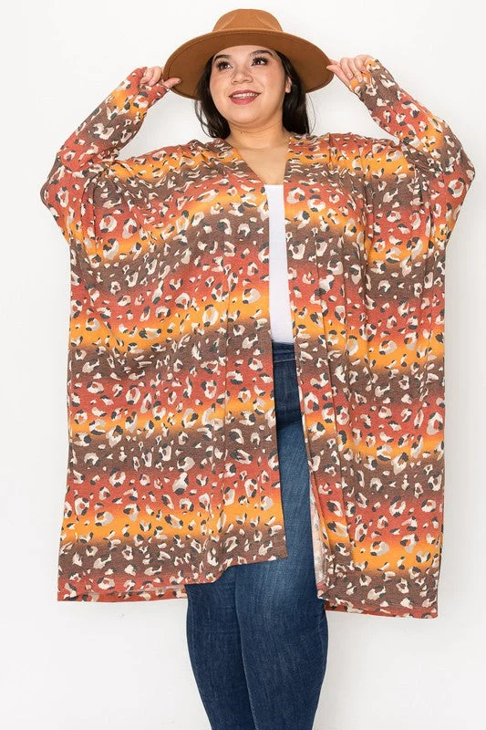 Longline cardiganOrange Brown Leopard Hooded Open Front Cardigan Hoodie