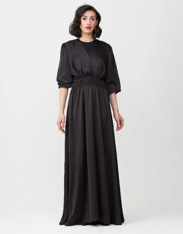 Satin Long Sleeve Lined Mock Wrap Maxi Dress Shabbos Robe