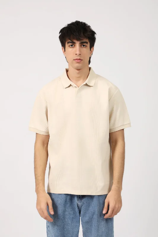 TEXTURED BOX FIT POLOButton-up polo shirt