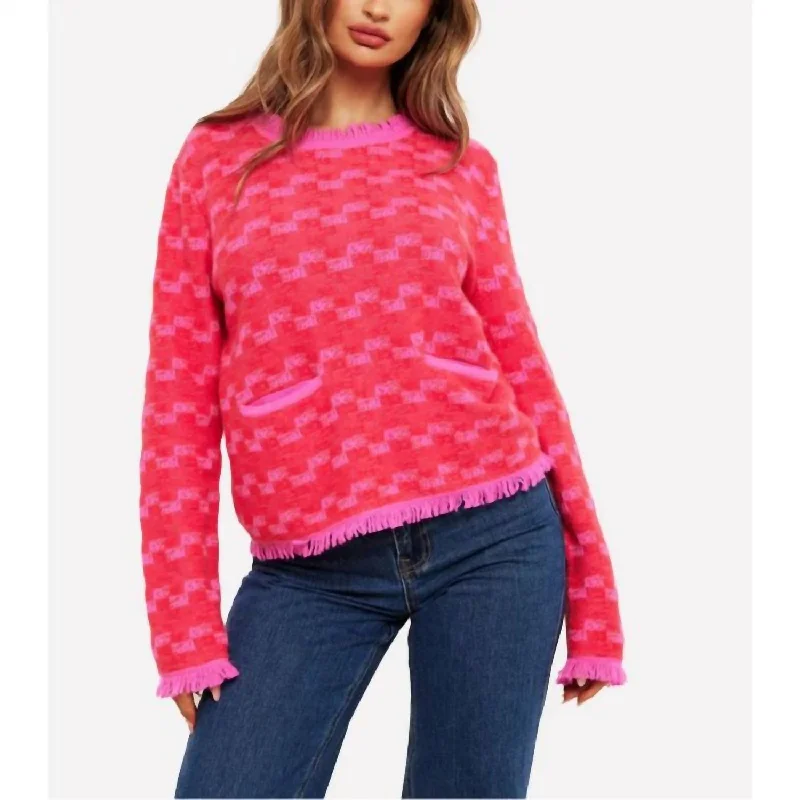 Gabriella Stitch Round Neck In Diva PinkSheer Knit Tops