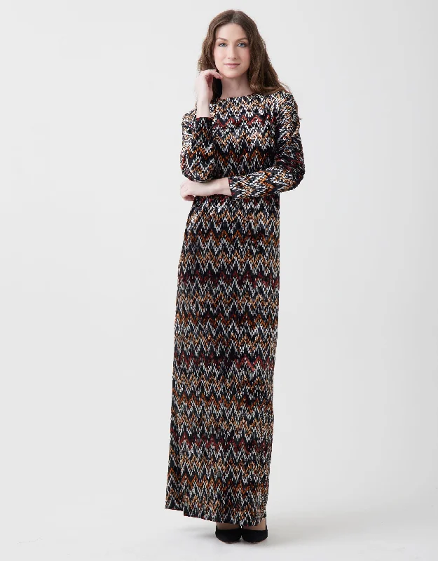 Print Velvet Dolman Maxi Dress Shabbos Robe Orange Multi