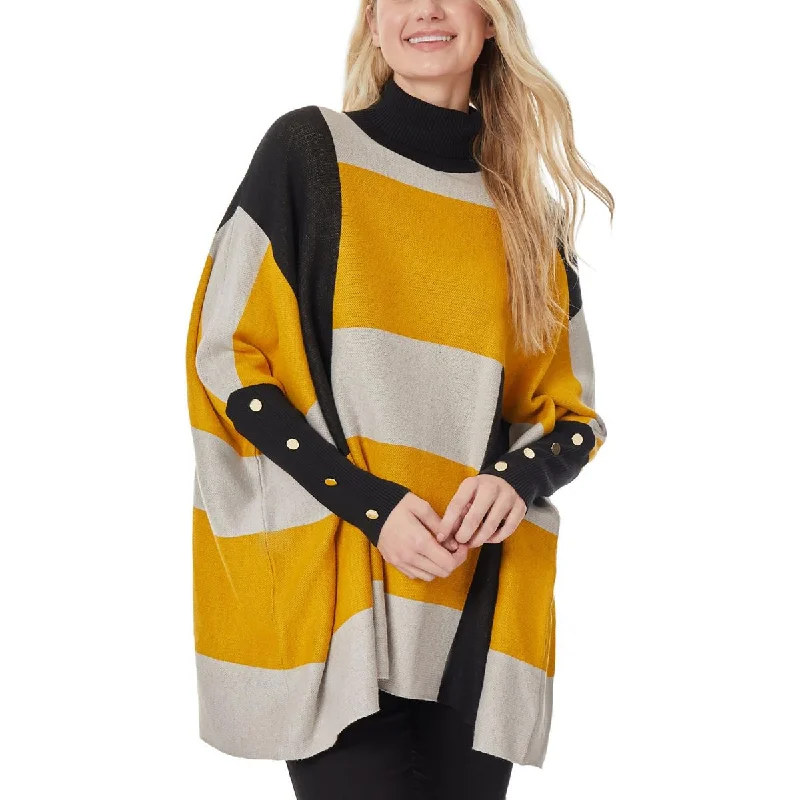 Womens Colorblock Cotton Poncho SweaterScoop Neck Knit Tops