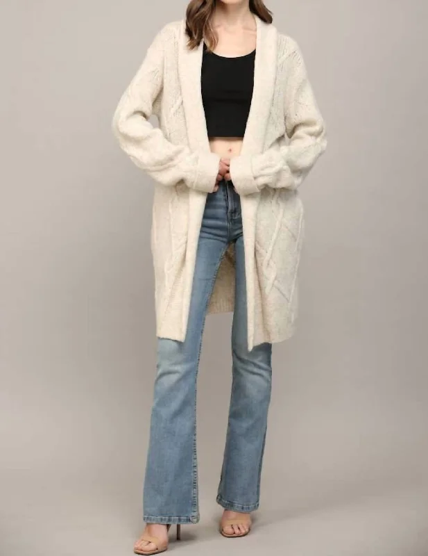 Floral cardiganShawl Collar Cable Knit Cardigan In Beige