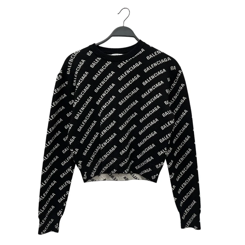 BALENCIAGA/Sweater/S/All Over Print/Cotton/BLK/SIDE REPEAT LOGO SWEATERLuxury Knit Tops