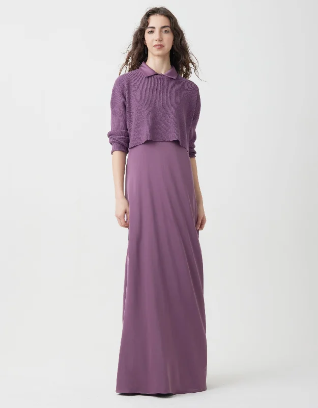 Lined Satin Sleeveless Maxi Shirt Dress Shabbos Robe With Crop Top Lavender