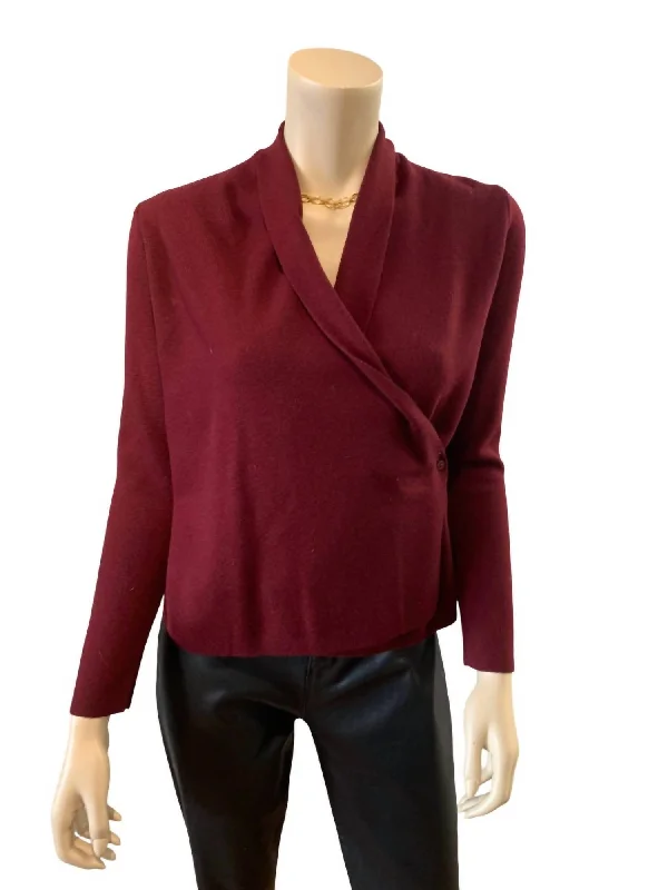 Women's Knit Sweater In BurgundyButton-Up Knit Tops