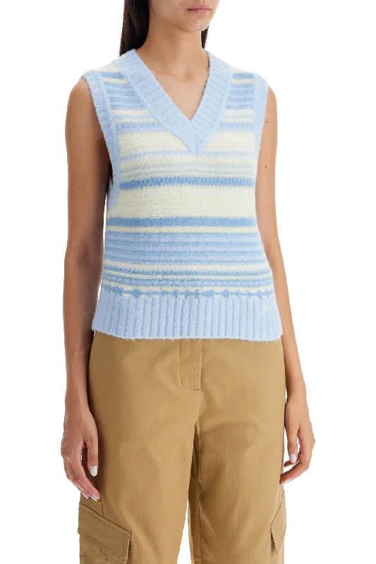 Ganni "Soft Striped Knit Vest With A ComfortableVelvet Knit Tops