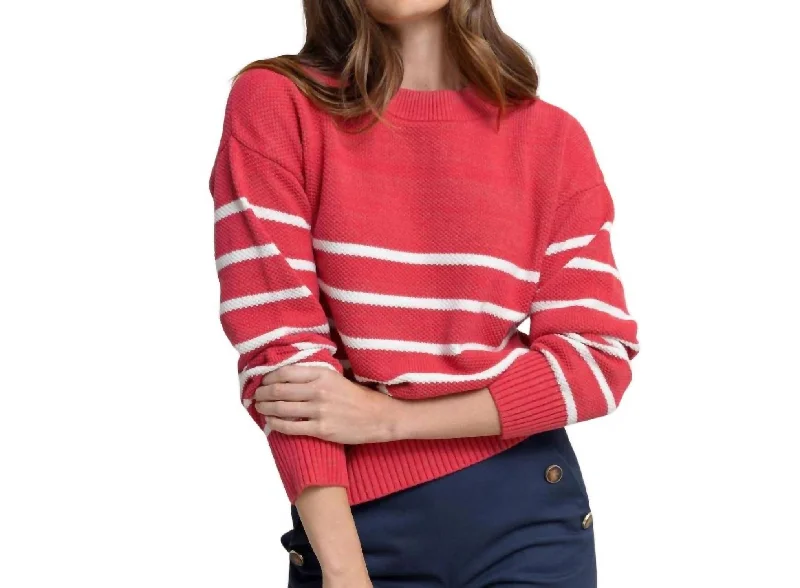 Haisley Crewneck Stripe Sweater In Raspberry WineHigh-Fashion Knit Tops